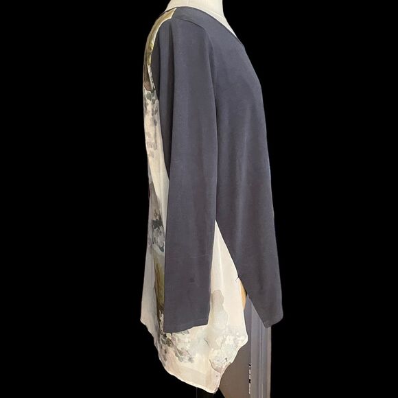 Soft Surroundings Tunic Top Size 1X Plus Long Sleeve Floral Watercolor Back HiLo - Picture 2 of 15